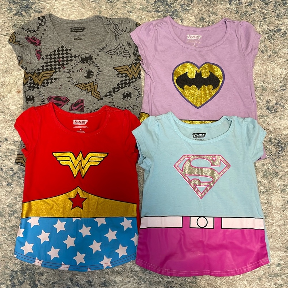 Justice League Superhero Girl's 4 Pack Short Sleeves Tee Shirt Set